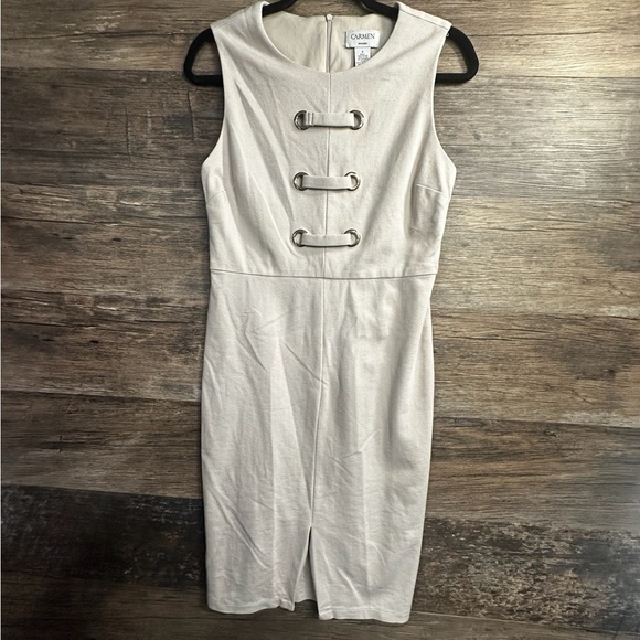Carmen Marc Valvo Cream Sheath Mini Dress Cap Sleeves - Picture 11 of 14